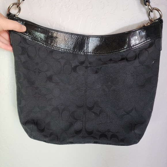 Vintage Coach Black Signature Canvas Shoulder Bag Purse - Picture 2 of 12